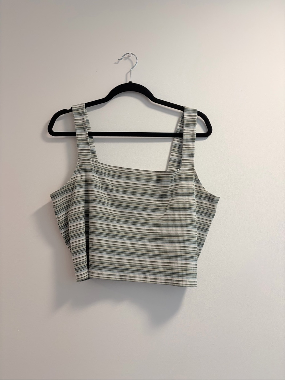 American Eagle Striped Square-Neck Crop Top in Sage and Cream